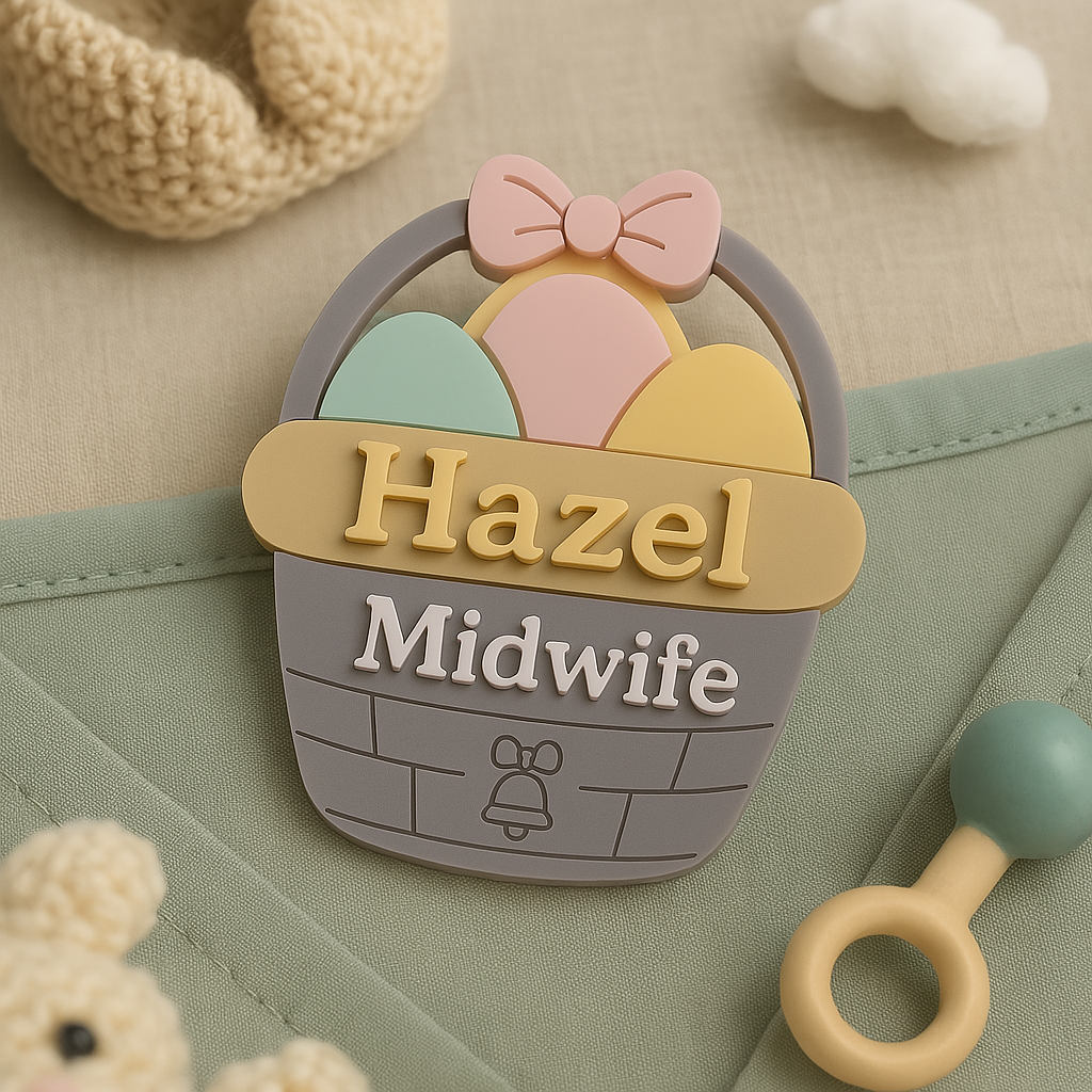 🧺 Personalized Easter Basket Name Badge – Midwife Edition