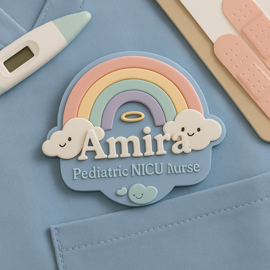 🌈 Personalized Rainbow Name Badge – Pediatric NICU Nurse Edition