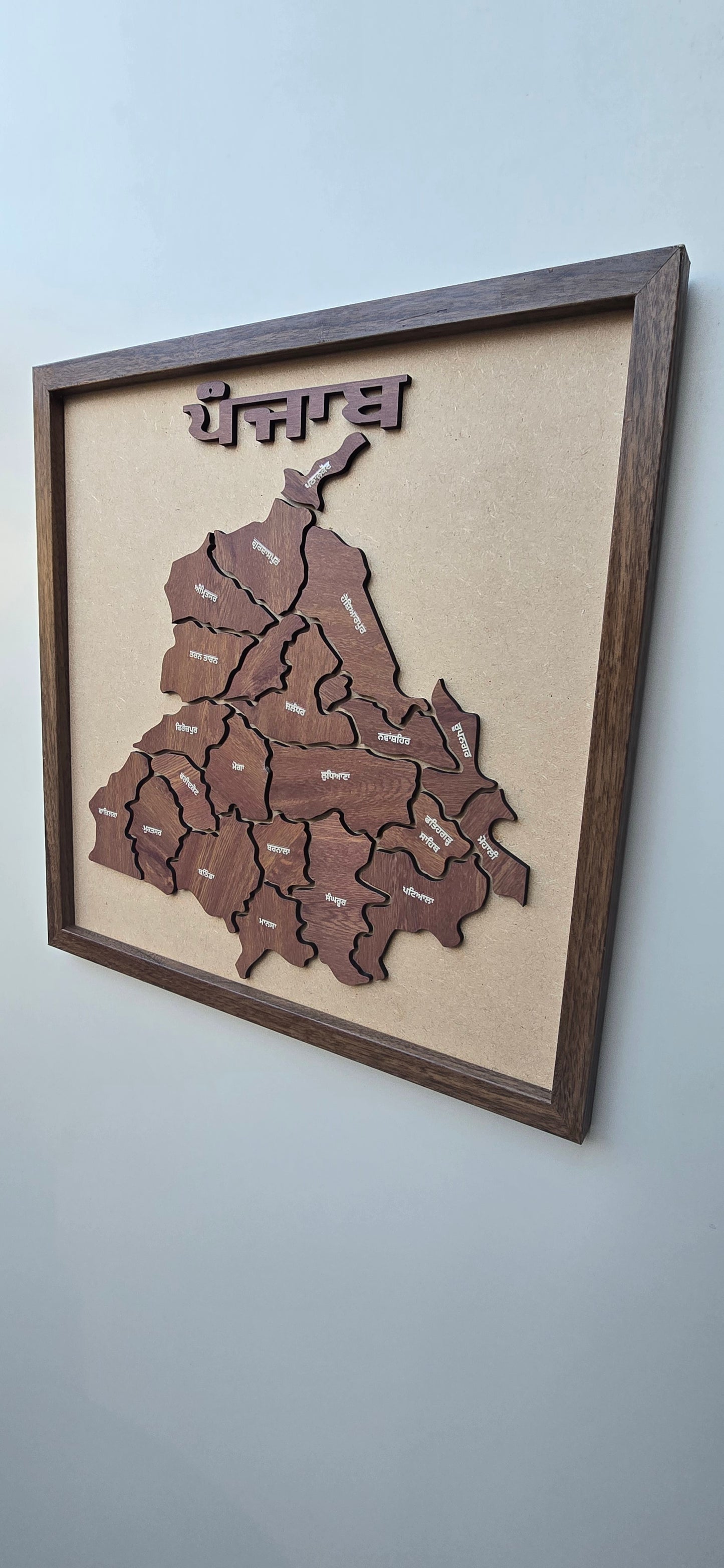 Exquisite Wooden 3D Punjab Map with Frame