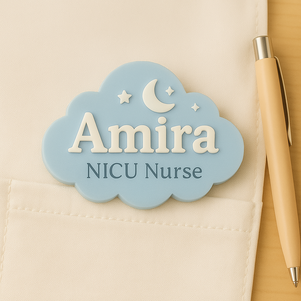 Personalized Cloud Name Badge – NICU Nurse Edition