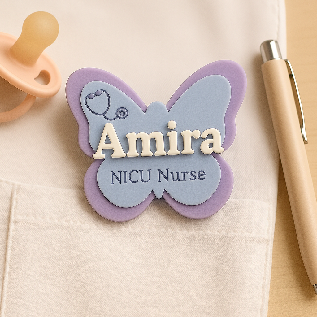 Butterfly-shaped name badge