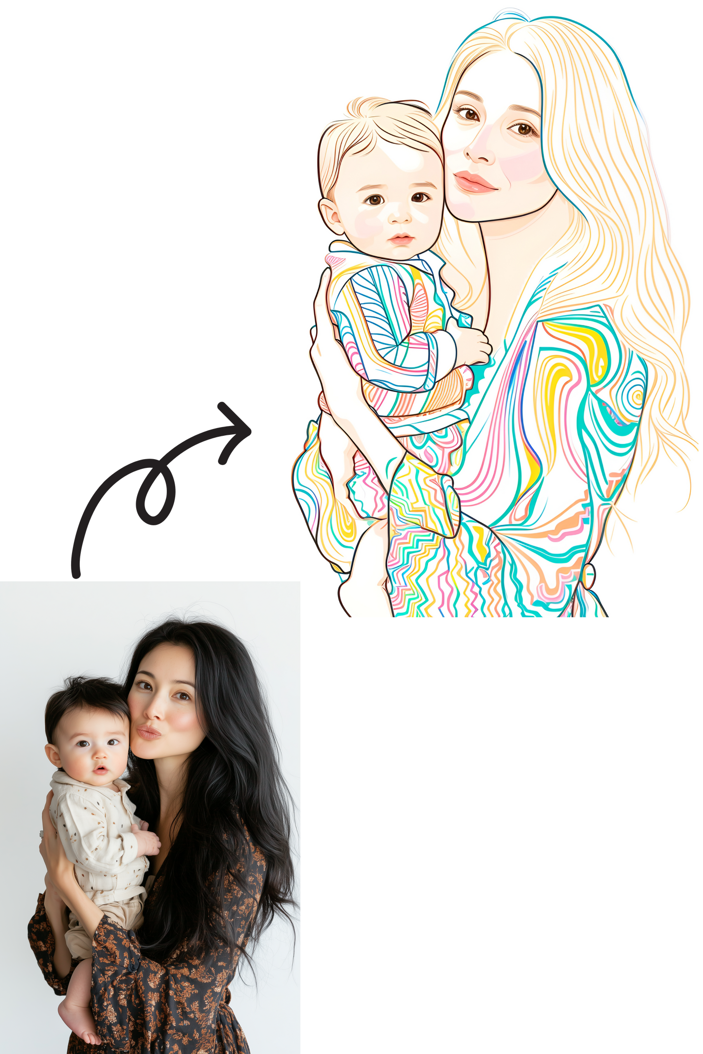 Custom Color Line Art Portrait – Modern & Vibrant Illustration
