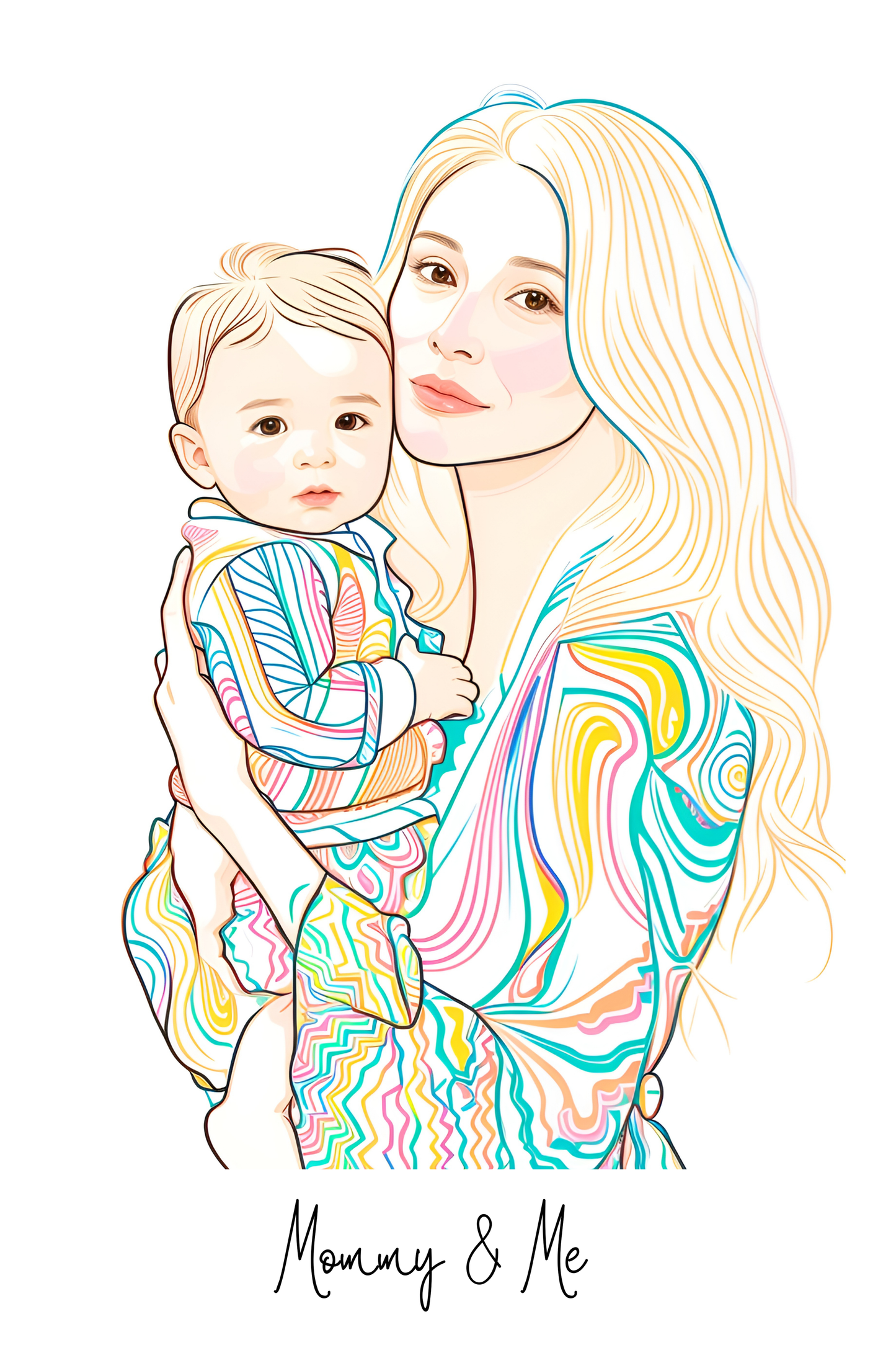 Custom Color Line Art Portrait – Modern & Vibrant Illustration