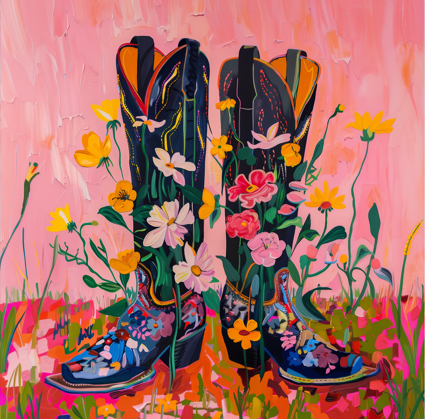 Floral Footprints: Whimsical Boots Playful Sophistication