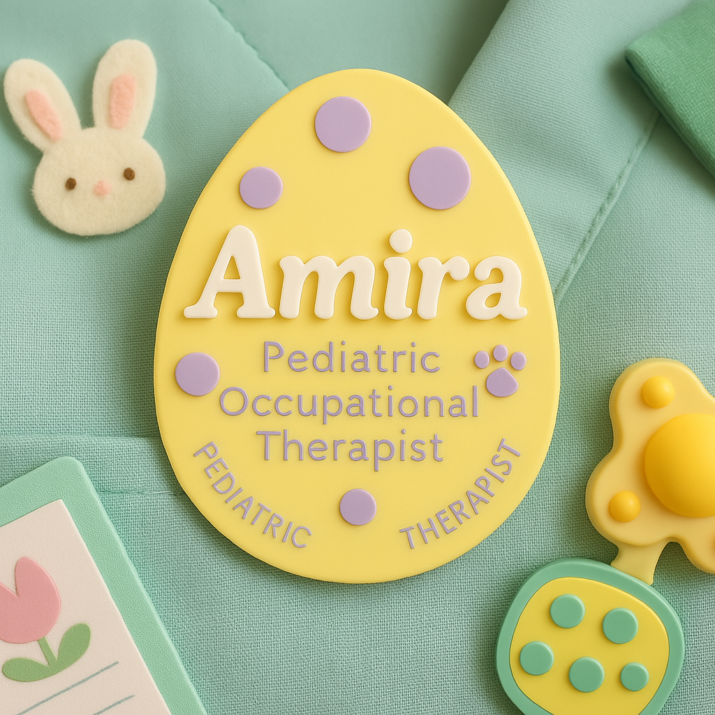 🥚 Personalized Easter Egg Name Badge – Pediatric Occupational Therapist Edition)
