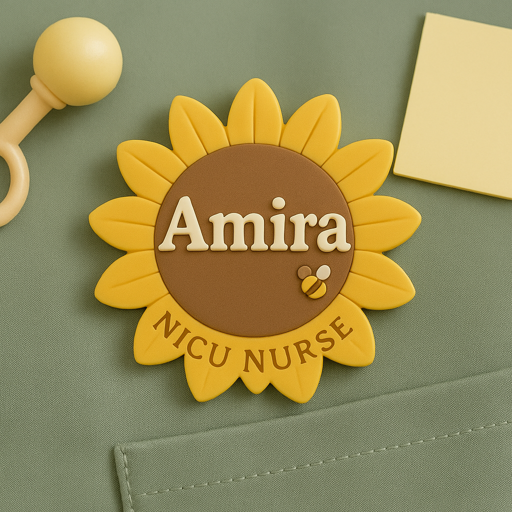 🌻 Personalized Sunflower Name Badge – NICU Nurse Edition