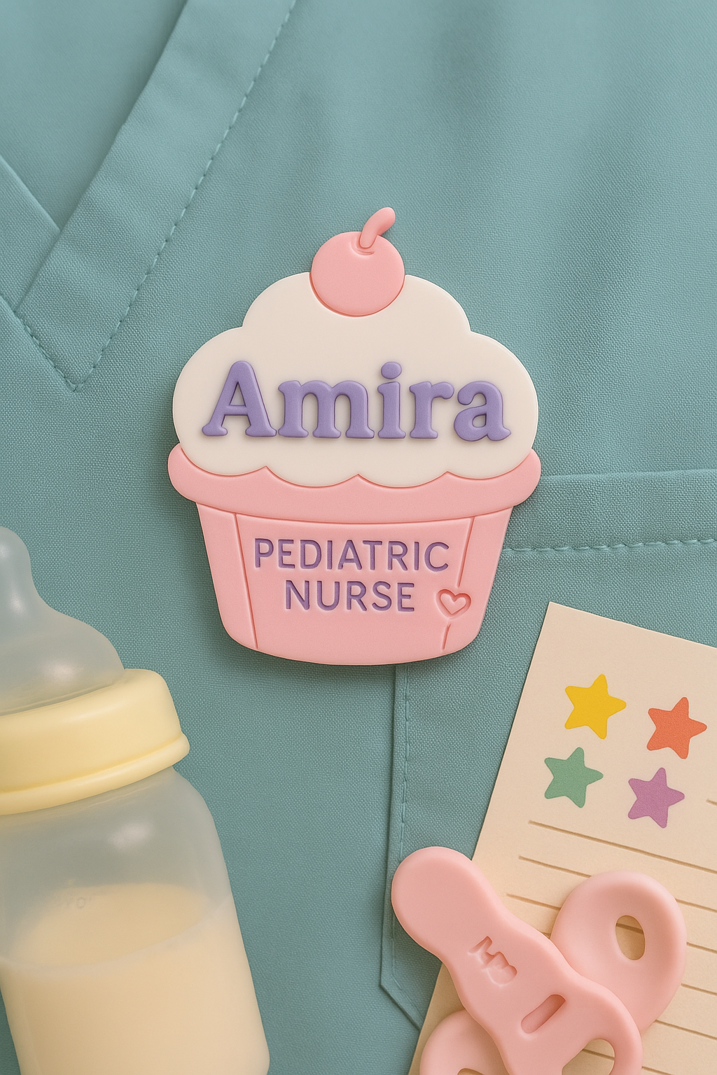 🧁 Personalized Cupcake Name Badge – Pediatric Nurse Edition