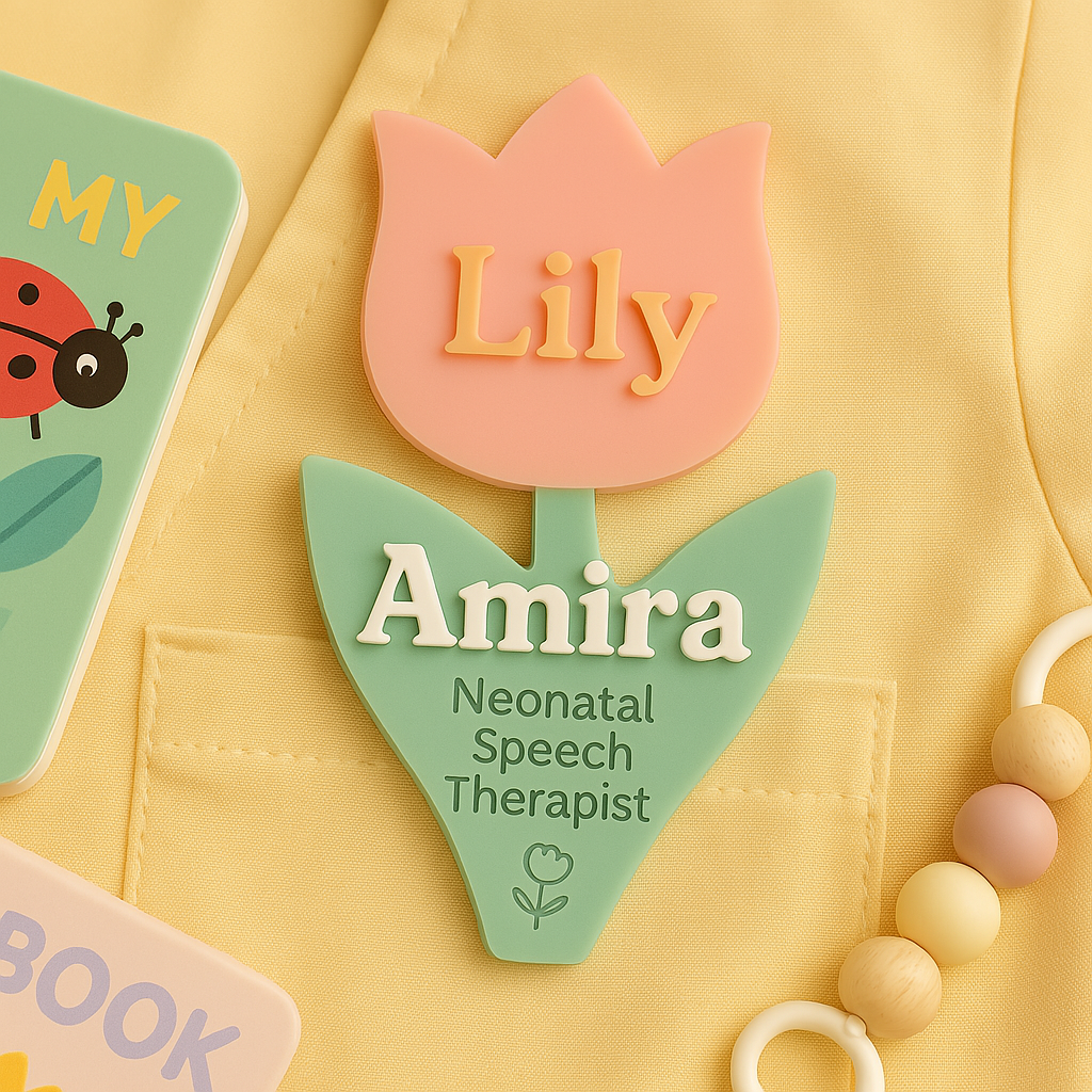 🌷 Personalized Tulip Name Badge – Neonatal Speech Therapist Edition